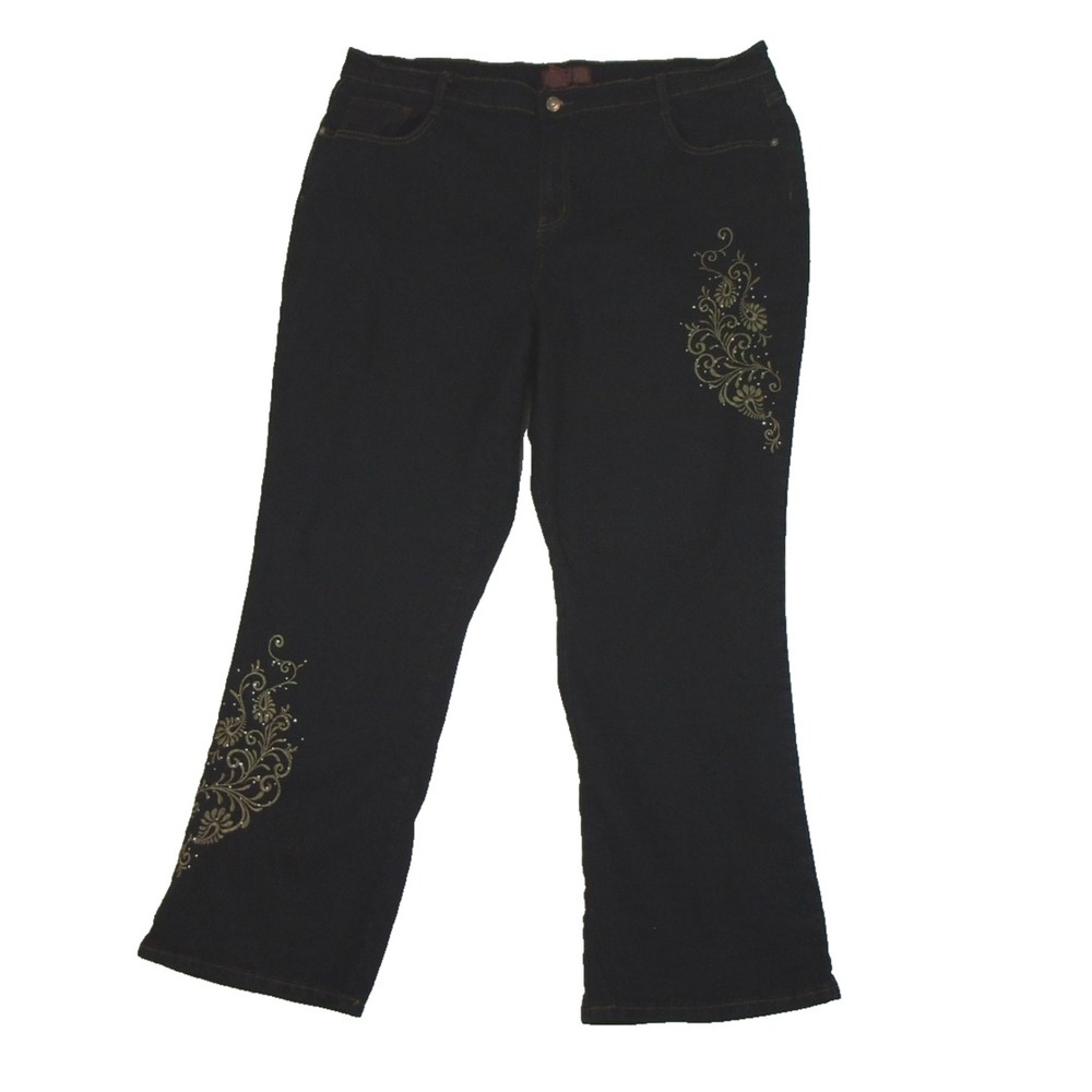 Jeanbay Jeans Womens Embroidered Denim Pants Dark Wash Y2K 2000s‎
